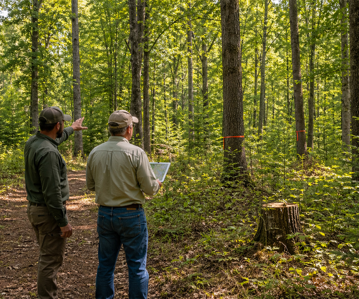 Forestry management consultation in marked woodland